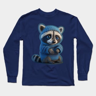 Cute Raccoon wearing Christmas sweater Long Sleeve T-Shirt